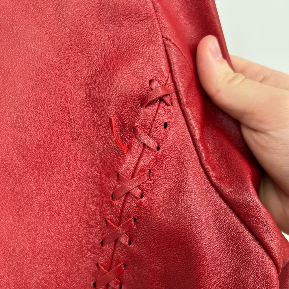 Women's Red Braided Lattice Western Cowgirl Montanaco 100% Leather Zip Jacket XL - Picture 9 of 10